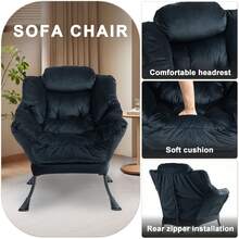 Lazy Chair, Relaxing Chair With Metal Frame And A Side Pocket, Simple Style Comfy Chairs For Bedrooms Living Room Balcony - 黑色 - 查看 3