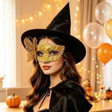 Halloween Side Butterfly Lace Half Face Mask, Festival Lace Mask Costume Prop, Cosplay Makeup Ball Party Photo Shoot Mask - Multicolor - View 1