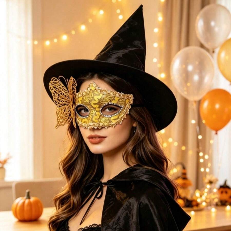Halloween Side Butterfly Lace Half Face Mask, Festival Lace Mask Costume Prop, Cosplay Makeup Ball Party Photo Shoot Mask - Multicolor - View 1