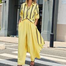 Fashion Solid Color Wide Leg Pants Vacation Style Versatile Long Pants - Yellow - View 2