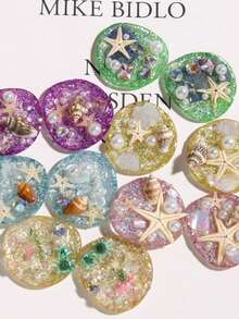 Vibrant Girl Ocean Series Sparkly Starfish Pendant, Round Resin Material, Multi-Purpose DIY Phone Case Charm, DIY Phone Case Accessory, Cute Bag Decor Accessory (Random Pattern) - Multicolor - View 3