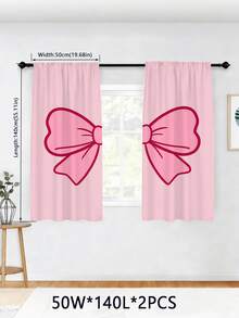 2pcs 110g Pink Bow Curtain Suitable For Bedroom Living Room Balcony Easy Installation Modern Style 100% Polyester Fiber - Multicolor - View 12