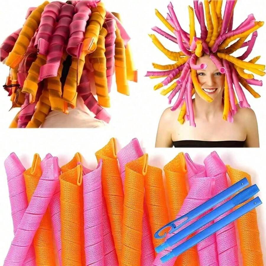 5pcs Heatless Hair Curlers, Spiral Hair Styling Without Heating, Magic Hair Curlers With Styling Hooks - Multicolor - View 1