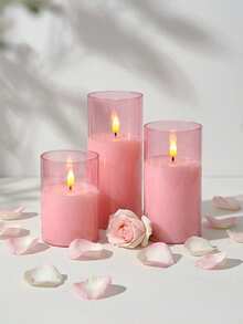 3pcs Flameless Candle Lights With Remote Control/Timer, Battery Operated, Pink Warm Light, Suitable For Christmas, Halloween, Valentine's Day, Mother's Day, Gift, Birthday, Proposal, Wedding, Dining Table, Party - Pink - View 2
