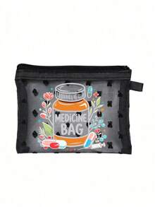 Mini Portable Mesh Medicine Bag With Pill Bottle Medical Supplies Letter Pattern, First Aid Emergency Kit Outdoor Home Medicine Pill Storage Bag, Suitable For Travel Storage Bag, Makeup Bag, Cosmetic Bag, Vacation Organizer, Skincare Bag, Lip Gloss Storage Bag, Bathroom Storage, Student Dorm Toiletry Bag, Gift For Wife, Family, Friends, Suitable For Christmas, Back To School, Birthday Gift. - Multicolor - View 13