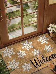 1pc, Winter Christmas White Snowflake Welcome Pattern Door Mat, Seasonal Style Machine Washable Polyester Fiber Mat, Suitable For Indoor, Party, Daily Decoration, All Seasons - Yellow - View 12