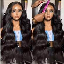 Peluca Frontal de Encaje HD 13x6 con Ondas Brasileñas, Pelucas de Cabello Humano con Encaje Frontal Transparente 13x4 para Mujeres, Línea de Cabello Natural Pre-arrancada, Nudos Decolorados, Cabello Virgen Sin Procesar, Densidad 200, Suave y Elástica, Peluca para Uso Diario - Natural Black - Ver 2