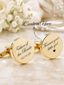 2PCS Personalized Customized Multi-Color Premium Metal Shirt Cufflinks, French Business Suit Cufflinks For Men, Gold Black Square Round, Groom Groomsmen Bride Father Outfit Accessories - Multicolor - View 2