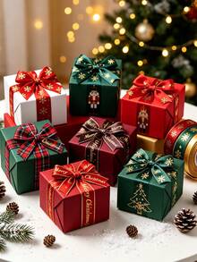 Christmas Green Red Ribbon With Merry Christmas Santa 5 Yards, Christmas Satin Ribbons For Gift Wrapping Hair Crafts Bows Making Tree Ornaments, Wreaths, Garlands, DIY Crafts - Multicolor - View 3