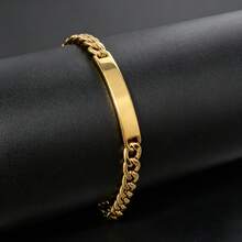 1pc Hip Hop Classic Stainless Steel 18K Gold Plated Cuban Link Curved Smooth Surface Bracelet, Unisex, Suitable For Daily And Party Wear - Gold - View 2