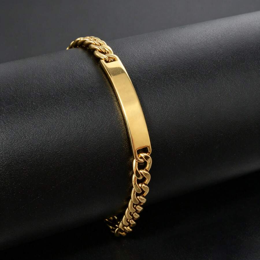 1pc Hip Hop Classic Stainless Steel 18K Gold Plated Cuban Link Curved Smooth Surface Bracelet, Unisex, Suitable For Daily And Party Wear - Gold - View 1