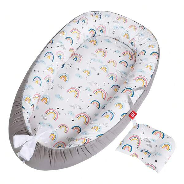 Moisés nido colecho para bebés, cuna portátil tipo cama con almohada, diseño acogedor y práctico para crear un espacio cómodo de descanso y siestas supervisadas, formato ligero que facilita moverlo entre habitaciones y llevarlo durante viajes, superficie suave y confortable para el bebé, estructura compacta y fáci