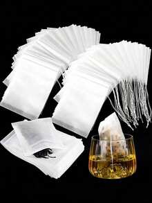 100/200pcs Drawstring Empty Tea Filter Bags, Disposable Drawstring Tea Bags, Suitable For Loose Leaf Tea, Spices, Coffee, Tea Utensils Kitchen Supplies - White - View 9
