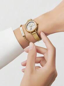 Anne Klein Women's Marble Texture Bracelet Watch Set, Gold Bracelet Quartz Watch - Gold 2 - View 4