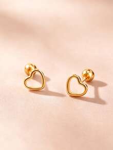 A Pair Of Minimalist, Versatile Heart-Shaped Cutout Stud Earrings, Suitable For Casual Everyday Wear. - Multicolor - View 1
