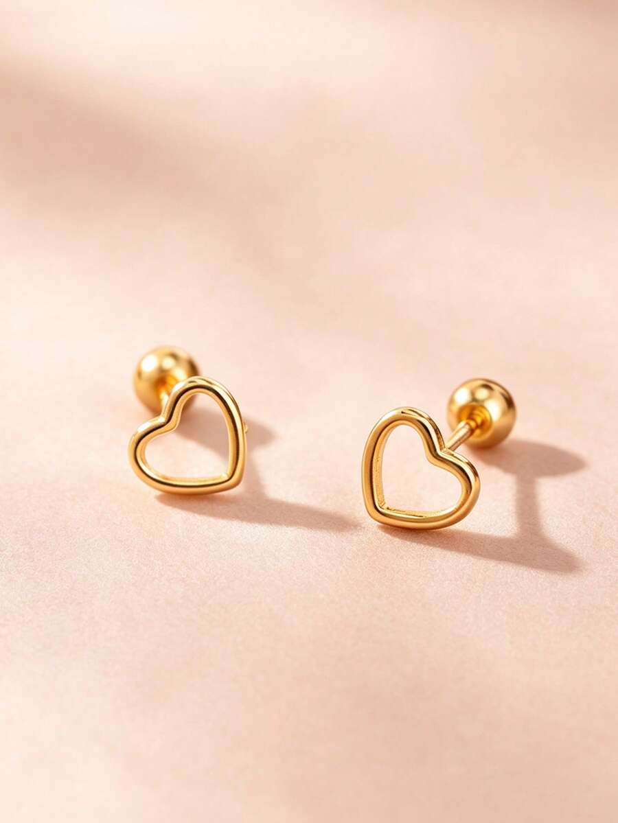 A Pair Of Minimalist, Versatile Heart-Shaped Cutout Stud Earrings, Suitable For Casual Everyday Wear. - Multicolor - View 1
