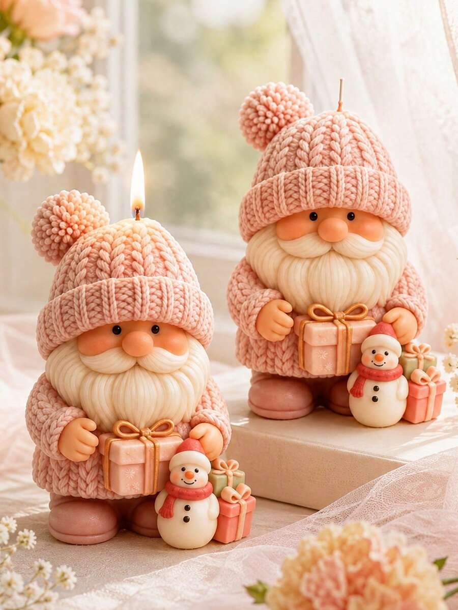 3D Knitted Hat Santa Claus Silicone Candle Mold, Christmas Gift Box & Snowman Model, Christmas Scented Candle Aromatherapy Stone Resin Holiday Craft - Santa Claus Candle Mold - View 1