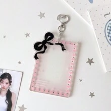 少女心愛心透明壓克力蝴蝶結卡套 偶像 3 吋追星小卡展示卡套 學生吊飾保護套卡套 - 彩色 - 查看 12