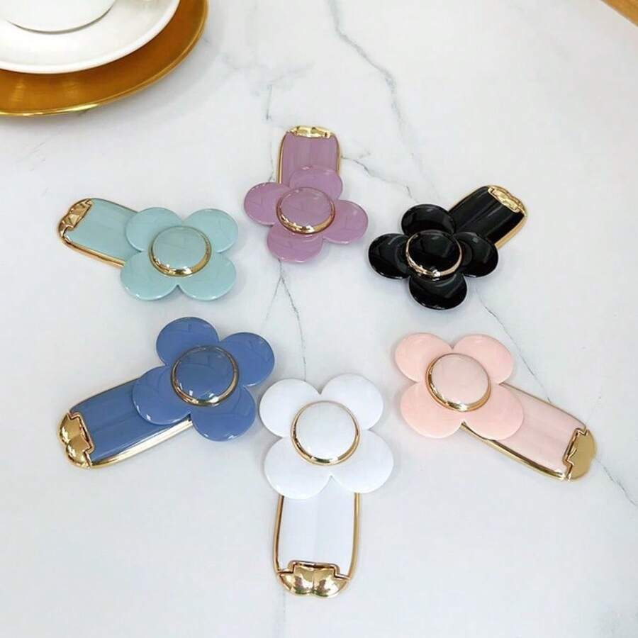 Light Luxury Gold-Rimmed Floral Push-Pull Phone Stand, Multi-Color Extendable Foldable Adhesive Phone Accessory, Fashionable Holiday Gift - Multicolor - View 1