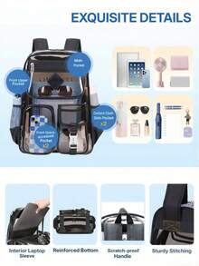 NEWHEY Men's Transparent Backpack, Heavy Duty PVC Clear Backpack, Women's Stadium Approved Clear Backpack - Black - View 4