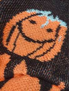 Plus Size Casual Fashion Halloween Pumpkin Asymmetric Design Knit Shawl Sweater Black - Black - View 6