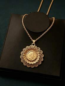 Herseygold 1pc Gold Plated Pendant Necklace, Middle Eastern Arabic Bridal Wedding Jewelry Party Birthday Gift - Yellow Gold - View 3