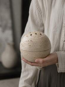 Cave Stone Texture Spherical Incense Burner, Textured Round Incense Holder, Minimalist Desktop Home Decor Ornament - Black Stone Ball - View 2