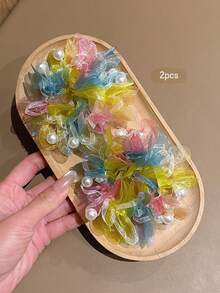 2pcs Minimalist Elegant Colorful Sweet Style Hair Scrunchies Suitable For Daily Hair Accessories - Multicolor - View 6