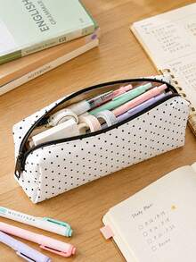 Campus Style Polka Dot Pencil Case/Stationery Storage Bag - Multi-Functional Large Capacity Design, Suitable For Storing Office Supplies, Creative Multi-Purpose Pen Holder Or Portable Travel Makeup Bag, Ideal For Students, Teachers, Back To School Season, Learning Supplies, Teacher's Day Gift, School Essentials, Back To School Must-Haves, Suitable For Office And Home Settings. (Pattern Printing Random, Please Refer To The Actual Product) - Multicolor - View 2