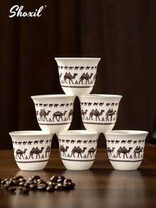shoxil 1/6pcs Small Ceramic Coffee & Tea Cups, Decorative Camel Print Ceramic Cups, Traditional Arabic Design, Smooth Glazed Drinkware, Suitable For Daily Use, Family Gatherings, Ramadan Events, Home Use And Cultural Gift Giving - Cup - View 10