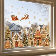 1pc Christmas Fairy Tale Town Panoramic Window Sticker, Holiday Snowy Scene Glass Self-Adhesive Decorative Decal - Multicolor - View 5