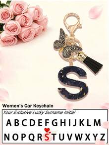 1pc Black Fashion Letter Keychain, Designed For Women's Bags, Exquisite And Compact, With Leopard Butterfly Pattern And Gold Plate 26 Letters A-Z Pendant, Suitable For Girls, Perfect As A Commemorative Gift For Valentine's Day, Teacher's Day And Halloween - Black - View 6