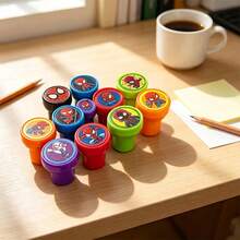 12pcs Superhero S-Pider‑Man Creative Mini Stamp Toy, Multi‑Pattern Drawing Coloring Tool, Teacher Incentive Reward, Back‑To‑School Party Favor - A - View 5