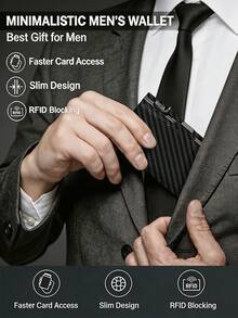 Men's RFID Blocking Wallet Carbon Fiber Pop Up Card Holder Slim Minimalist Credit Card Case With Zipper Coin Pocket & Hasp, Anti-Theft Metal Wallet - Black - View 7