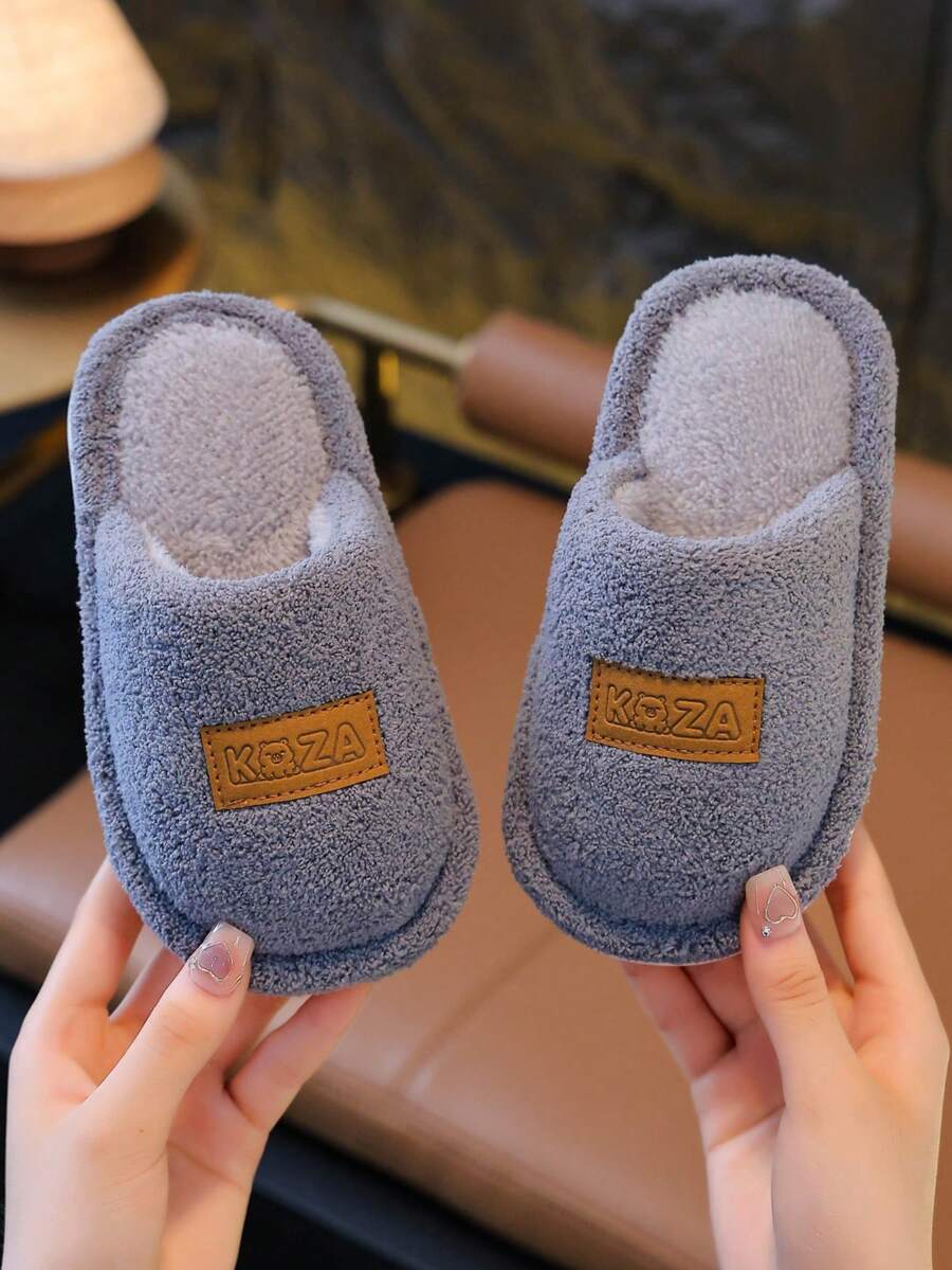 Autumn/Winter New Kids Home Slippers, Unisex Casual Daily Comfortable Minimalist Fuzzy House Slippers - Grey - View 1