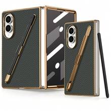 VIETAO Electroplated Design Built-In Pen Phone Case, Compatible With Samsung Galaxy Z Fold 8 Ultra 7 6 5 4, Carbon Fiber Texture Phone Protective Shell - Green - View 7