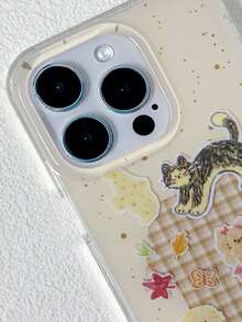 1PC Ins Autumn Cat Plaid Maple Leaf IMD Full Coverage Anti-Drop PC Phone Case Compatible With Apple 11 Pro Max/12 Pro Max/13 Pro Max/14 Pro Max/15 Pro Max/16 Pro Max/17 Pro Max - Multicolor - View 4