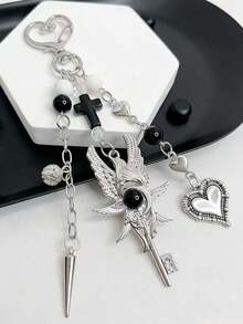 Vintage Dark Angel Wing Keychain, Cross Bag Charm, Y2K Girly Punk Bag Accessory - Multicolor - View 5