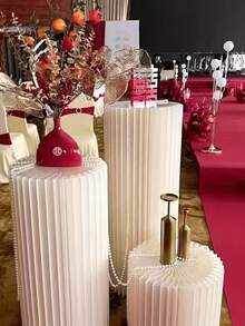 Đế trụ hình trụ bằng giấy bìa màu ngà có thể gấp gọn, chân đế trưng bày dạng cột cho thảm sàn, đạo cụ đám cưới, ống giấy DIY gấp gọn với đỉnh tròn, dùng cho đám cưới, bánh sinh nhật và cắm hoa - L - Xem 6