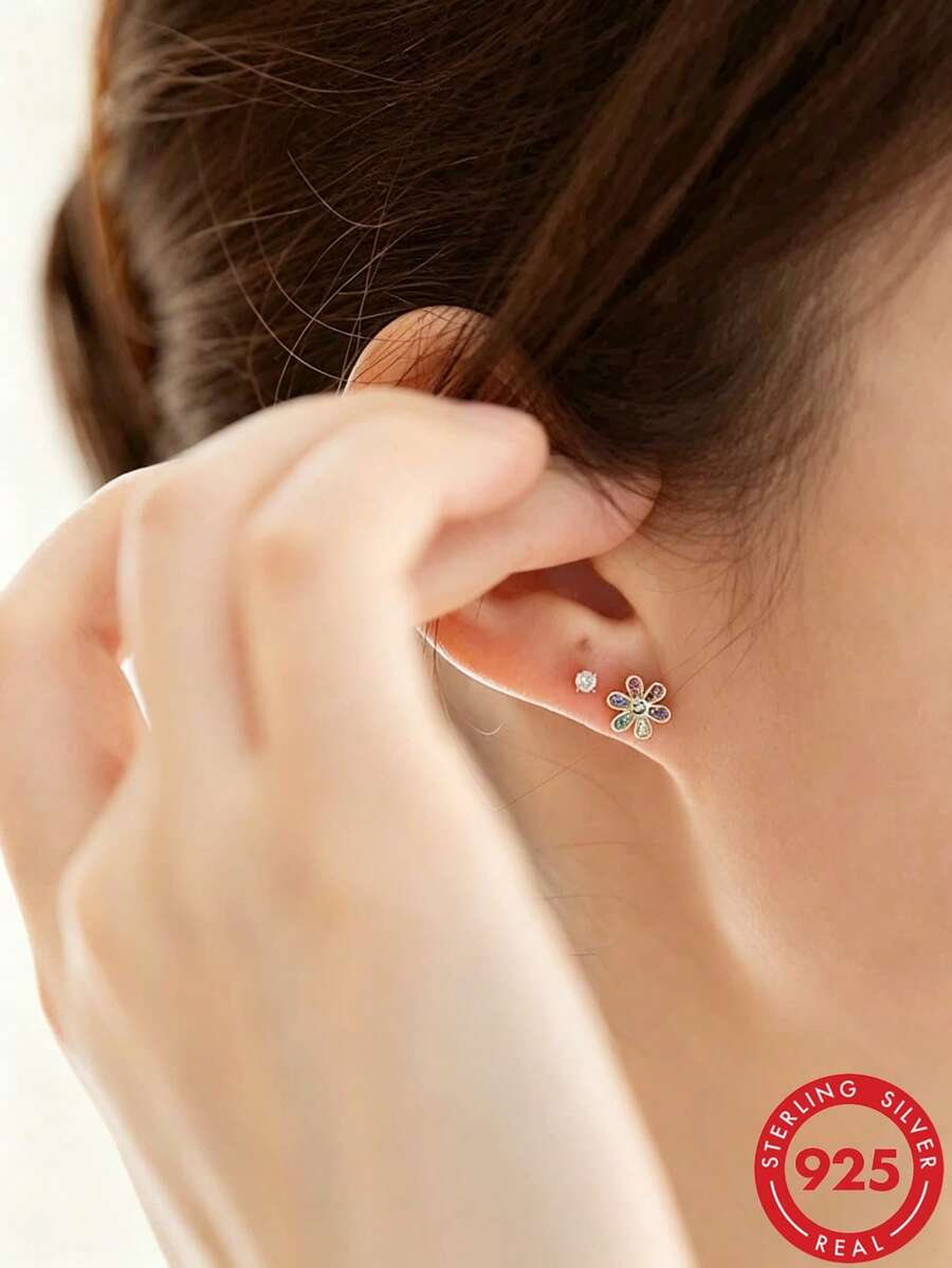 1對 925純銀 14K鍍金 6色花朵可愛好心情耳環 女款 - 太陽花 - 查看 1