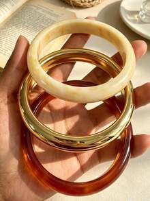 3pcs Elegant Retro Acrylic Bangle Bracelet Set, Fashionable Tube Design Suitable For Daily Casual Wear, Acrylic Material Without Inlaying, Suitable For Daily, Party And Holiday Occasions - Multicolor - View 3