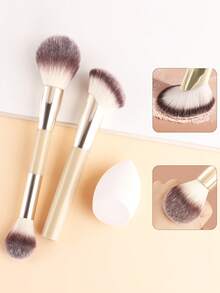 ronshadow 2pcs Makeup Brushes With 3pcs Makeup Sponge Set, Gradient Soft Bristles Blush Powder Contour Brush, Beginner Face Makeup Tools - Multicolor - View 7