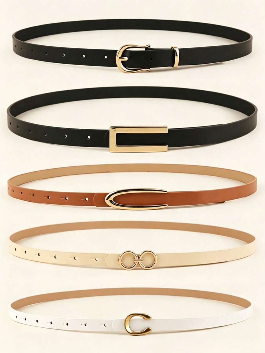 5pcs/Set Women's Multi-Functional Thin Belt Set, 5 Styles Suitable For All Occasions, Fashionable Accessories From Office To Vacation, Best Practical Gift Idea For Her - Multicolor - View 1