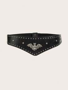 1pc Women's Western Style Rivet Vintage Heavy-Duty Versatile Waist Belt, Suitable For Daily Wear, Party - Black - View 5