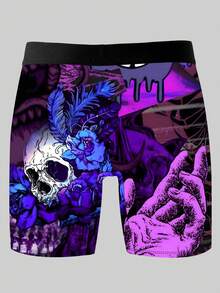 3 Packs Men's Fun Shorts, Dark Fantasy Monster Print Underwear, Loose Casual Men's Plus-Size Boxer Briefs - Multicolor - View 4