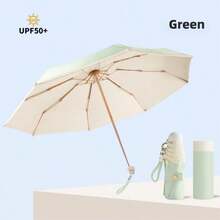 Fashionable Mini Folding Travel Umbrella With Woven Hanging Rope, Macaron Color, Contrast Design, 5-Fold 8-Rib Manual Open Colorful Umbrella, UV Protection, Sun And Rain Proof, Lightweight And Portable, Suitable For Women And Children - B - View 10