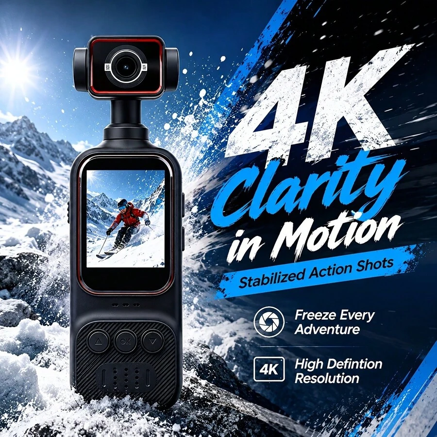 Rotating Action Camera With Anti-Shake Function, Outdoor Cycling Video Recorder, High Definition Handheld Video Camera