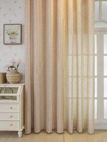 1pc Flocked Semi-Sheer Lace Jacquard Curtain, Blocks 50% Light, Suitable For Bedroom, Living Room, UV Protection For Summer Use - Beige - View 2