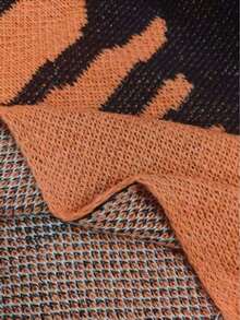 Plus Size Casual Fashion Halloween Pumpkin Asymmetric Design Knit Shawl Sweater Black - Black - View 7