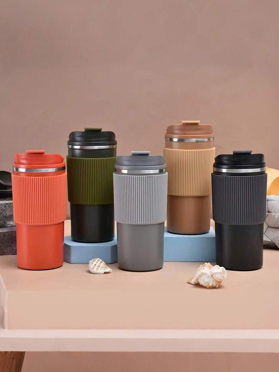1pc Travel Mug With Leak-Proof Lid, Reusable Insulated Coffee Cup For Hot & Cold Drinks/Tea, Portable Stainless Steel Thermal Tumbler, Suitable For Car Use - Multicolor - View 1